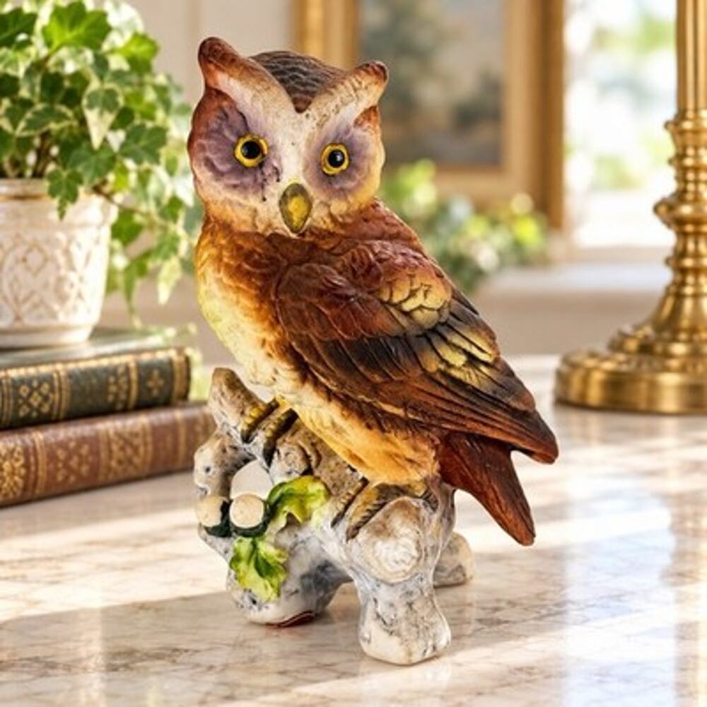 Vintage Lefton Japan Owl Figurine Brown Ceramic Bird on Branch 4.75”